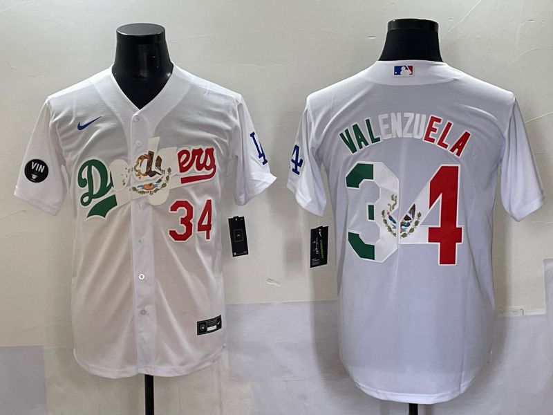 Men 2025 Los Angeles Dodgers #34 Valenzuela White Nike MLB Jersey style 7032